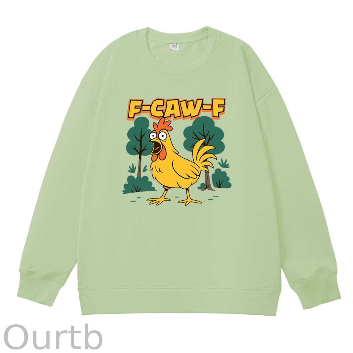 F-Caw-F Crazy Shocked Chicken  Pattern 100% 300g CottonCrew Neck Sweatshirt