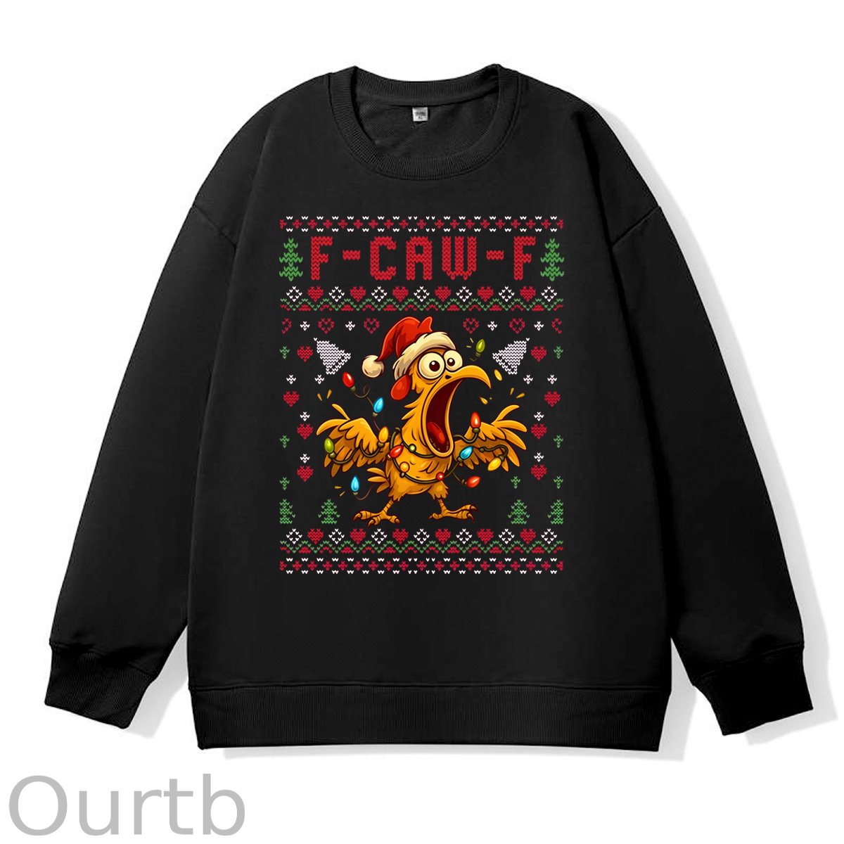 Christmas F-Caw-F Chicken  Pattern 100% 300g CottonCrew Neck Sweatshirt