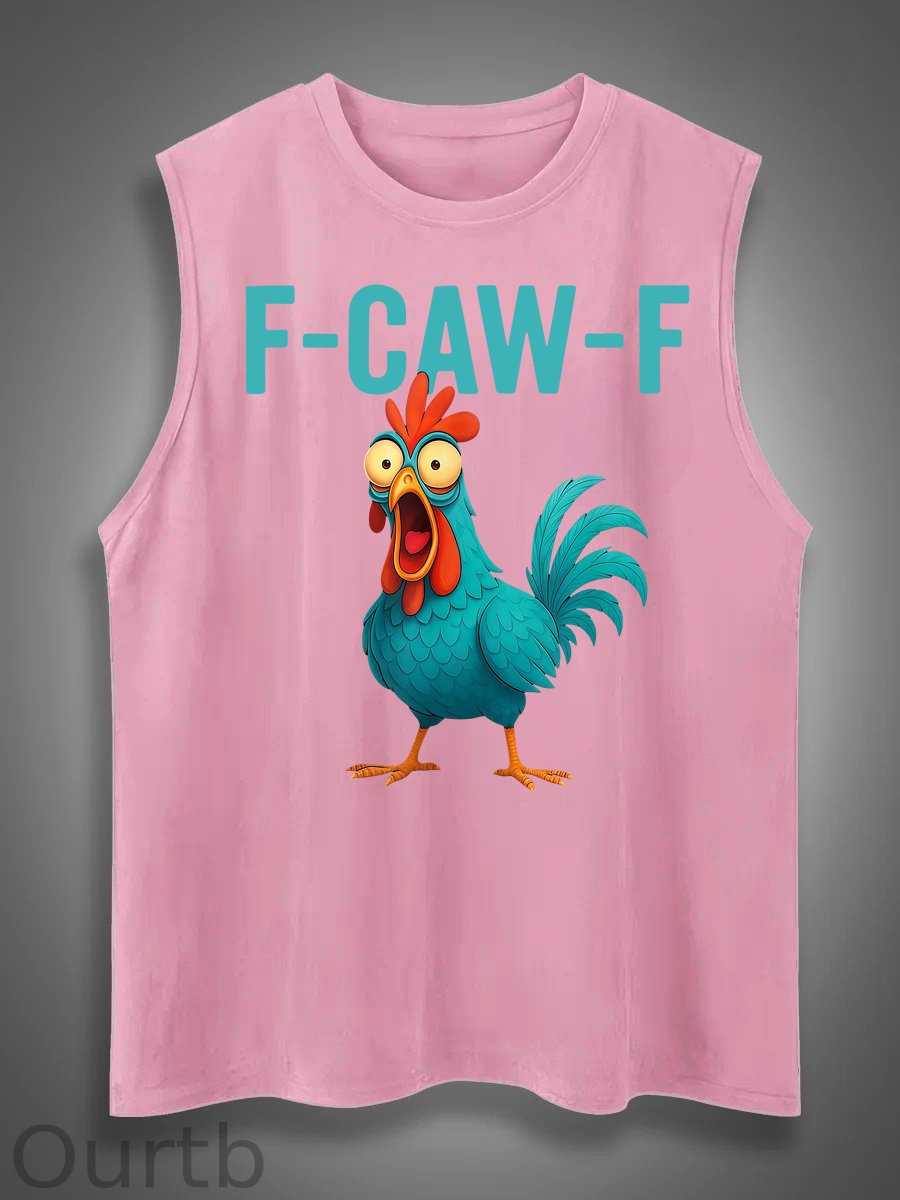 Funny Rooster Chicken F-Caw-F Chicken Print Cotton Sleeveless Tank Tops