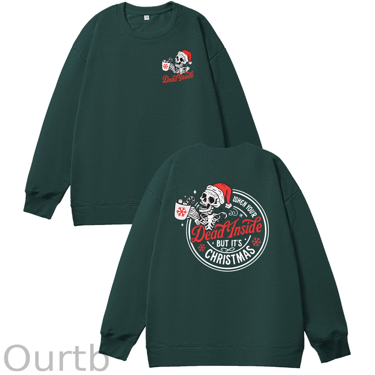 Christmas Dead inside Pattern  100% 300g CottonCrew Neck Sweatshirt