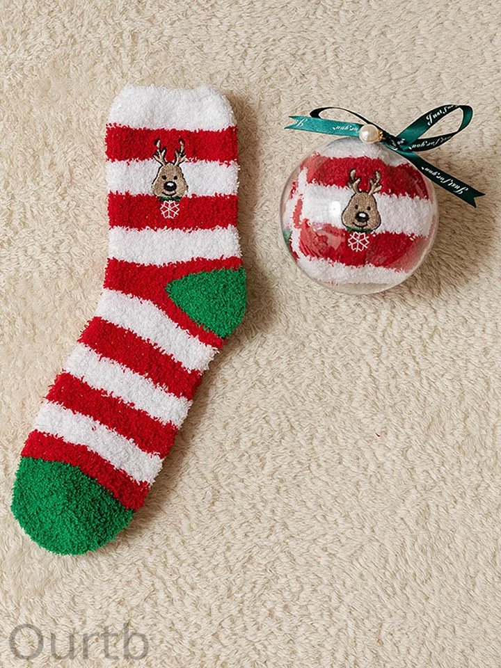 Christmas Ball Coral Fleece Socks Gift Box Christmas Gift Thickened Cartoon Sleep Socks