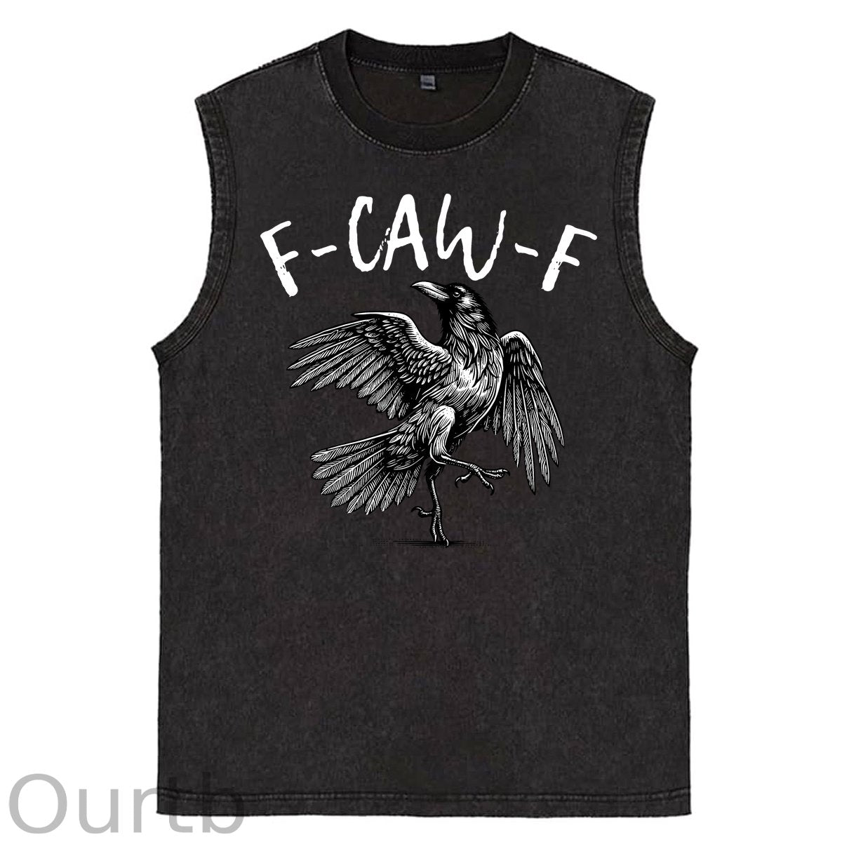F-Caw-F Crow Print Washed Cotton Sleeveless Tank Tops