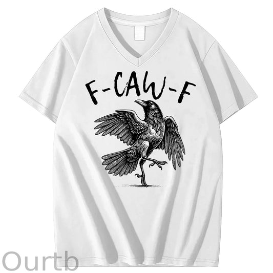 F-Caw-F Crow 100% Cotton V Neck T-Shirt