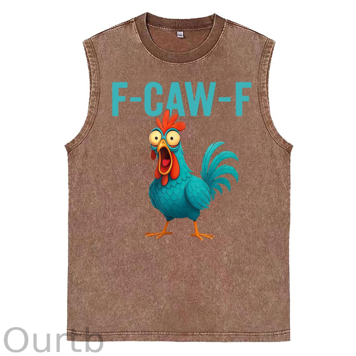 Funny Rooster Chicken F-Caw-F Chicken Print Washed Cotton Sleeveless Tank Tops