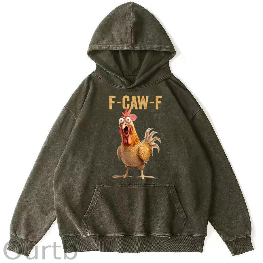F-Caw-F Chicken 100% 300g Cotton Washed Hooded Sweatshirt