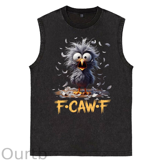 Funny F-Caw-F Chicken Print Washed Cotton Sleeveless Tank Tops