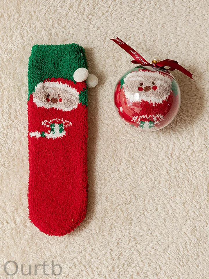 Christmas Ball Coral Fleece Socks Gift Box Christmas Gift Thickened Cartoon Sleep Socks