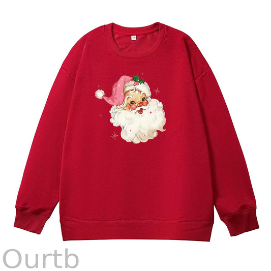 Santa Claus Christmas Pattern 100% 300g CottonCrew Neck Sweatshirt (High Quality Version)