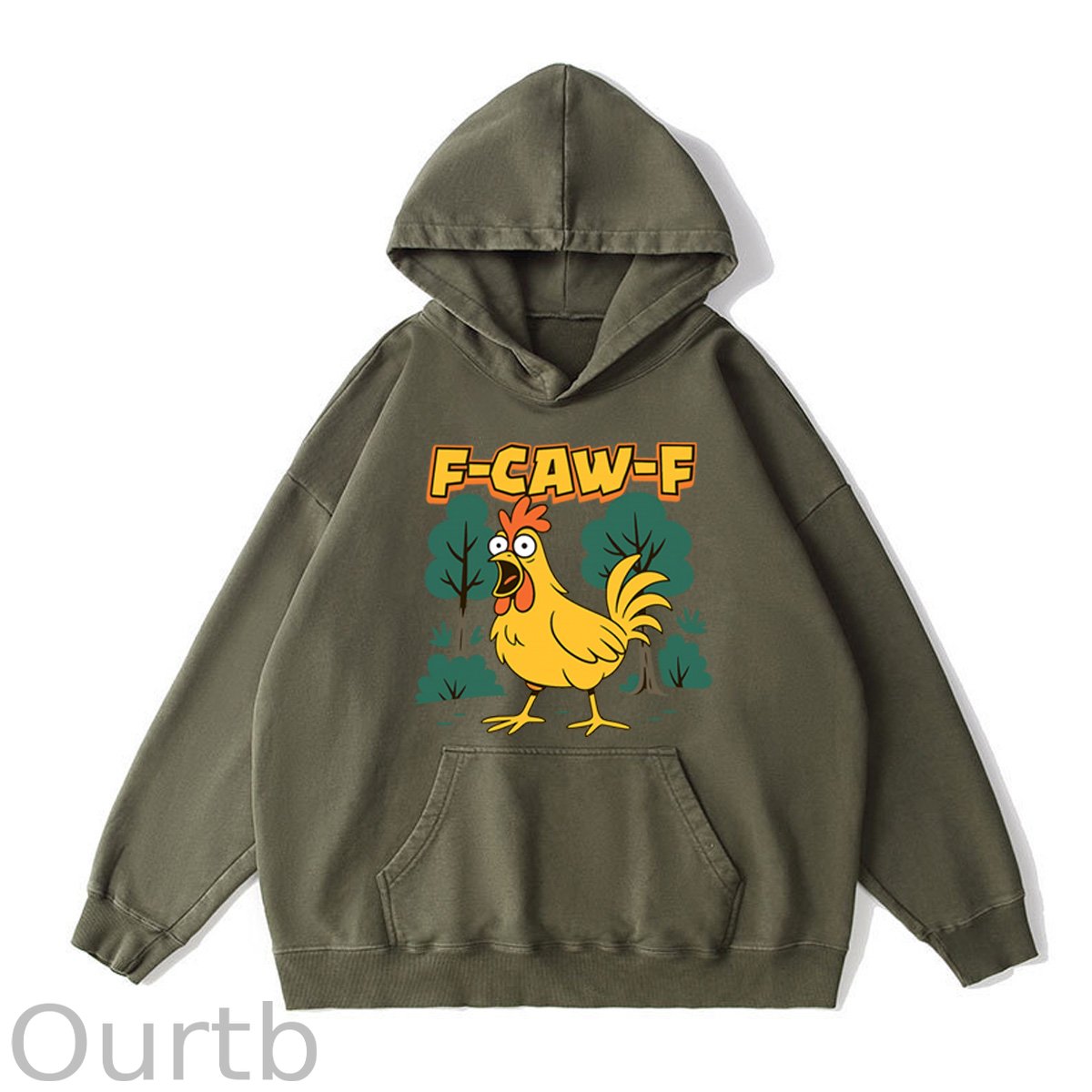 F-Caw-F Crazy Shocked Chicken  Pattern Washing And Aging Process 100% 300g Cotton Classic Hoodie