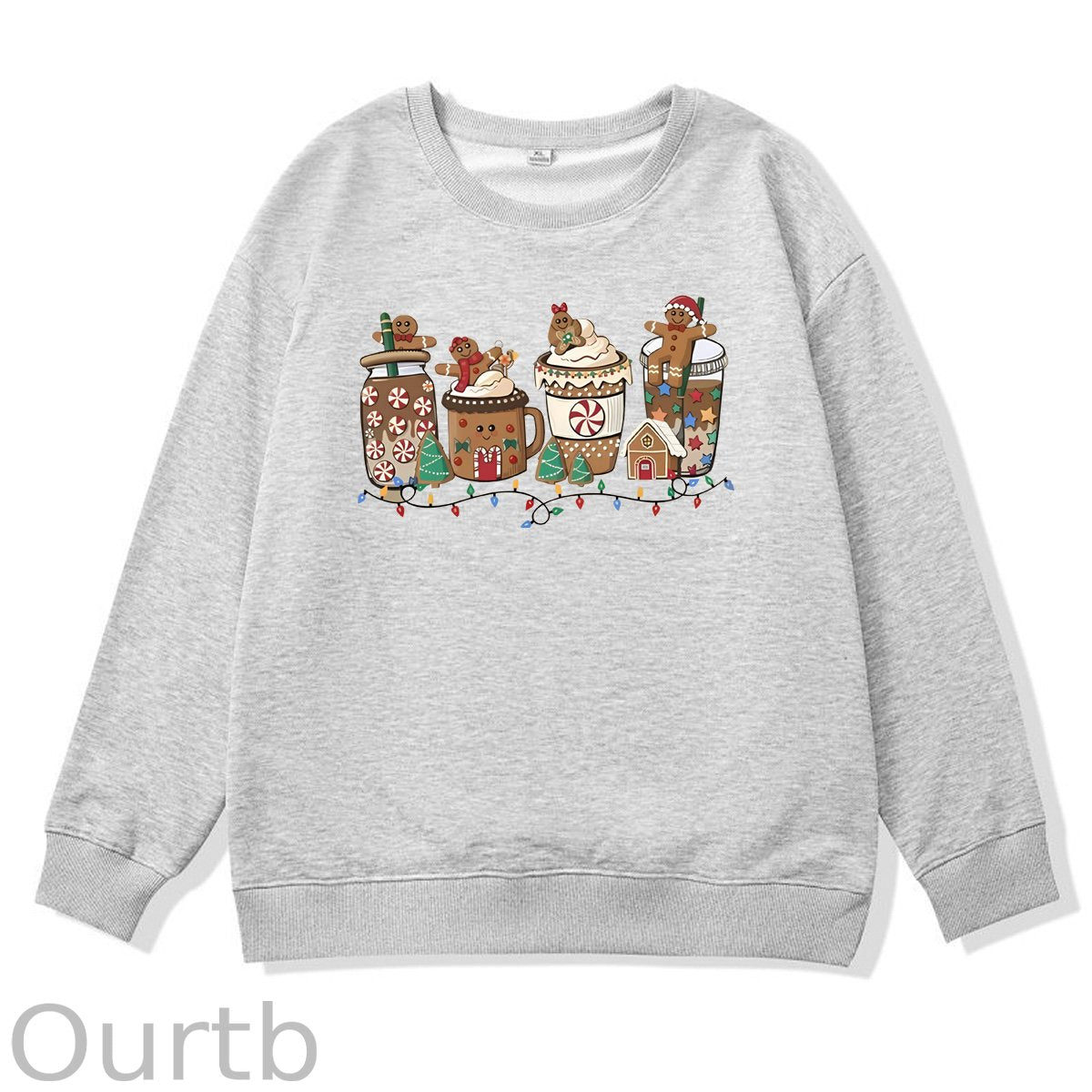 Christmas Gingerbread Man Pattern 100% 300g CottonCrew Neck Sweatshirt