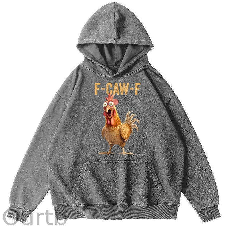 F-Caw-F Chicken 100% 300g Cotton Washed Hooded Sweatshirt