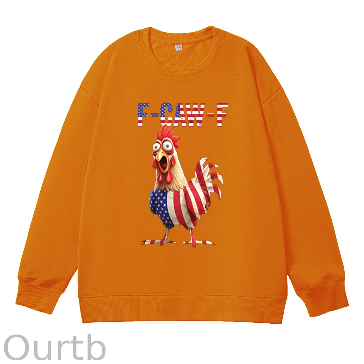F-Caw-F Shocked American Chicken Pattern  100% 300g CottonCrew Neck Sweatshirt