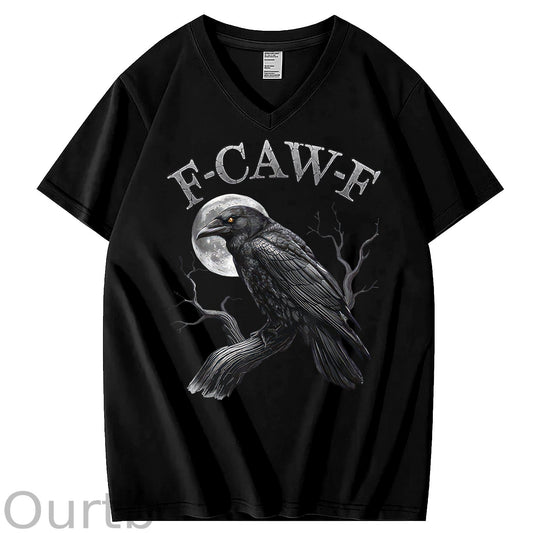 F-Caw-F Crow 100% Cotton V Neck T-Shirt