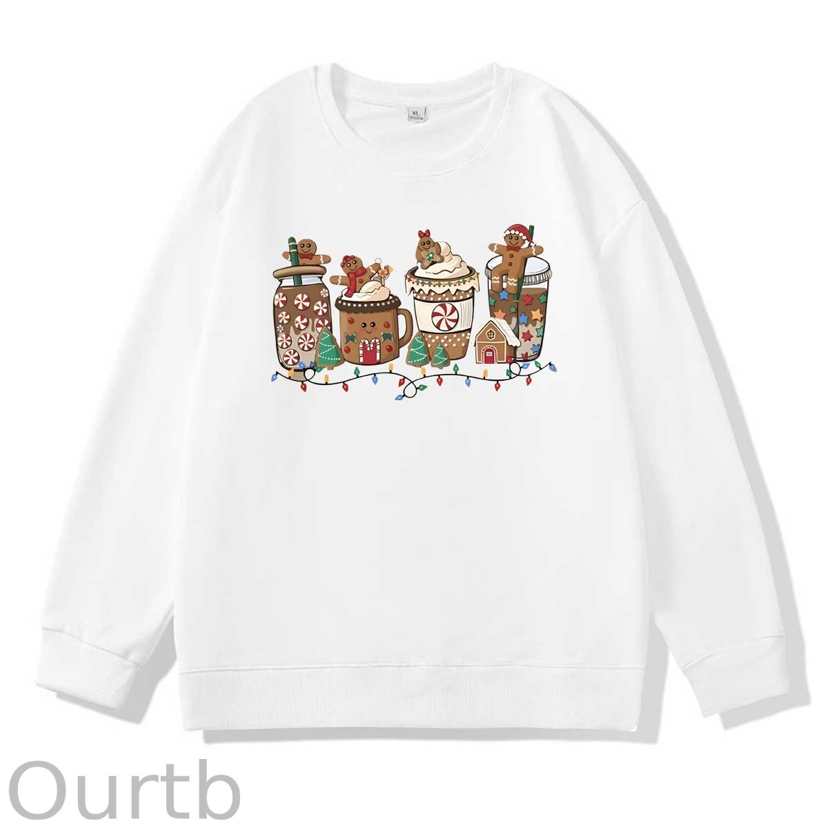Christmas Gingerbread Man Pattern 100% 300g CottonCrew Neck Sweatshirt