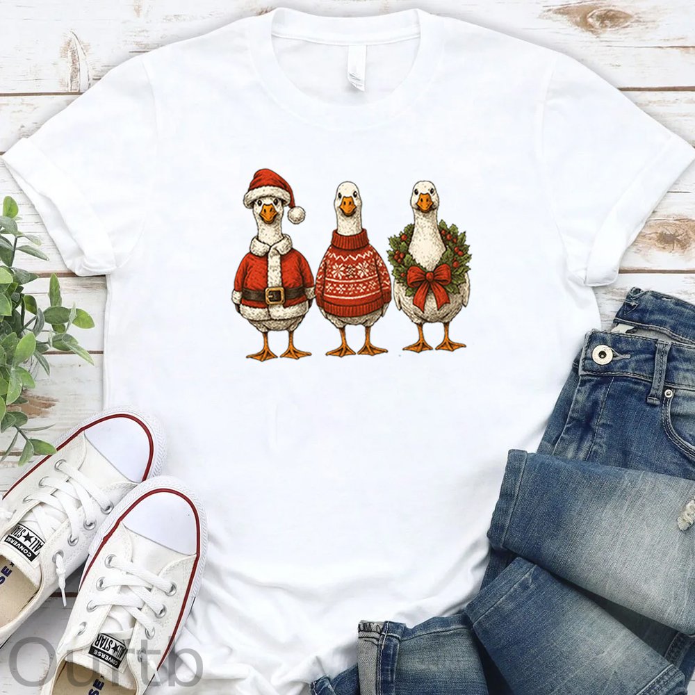 Women's Christmas Ducks  Pattern Round-Neck T-Shirt