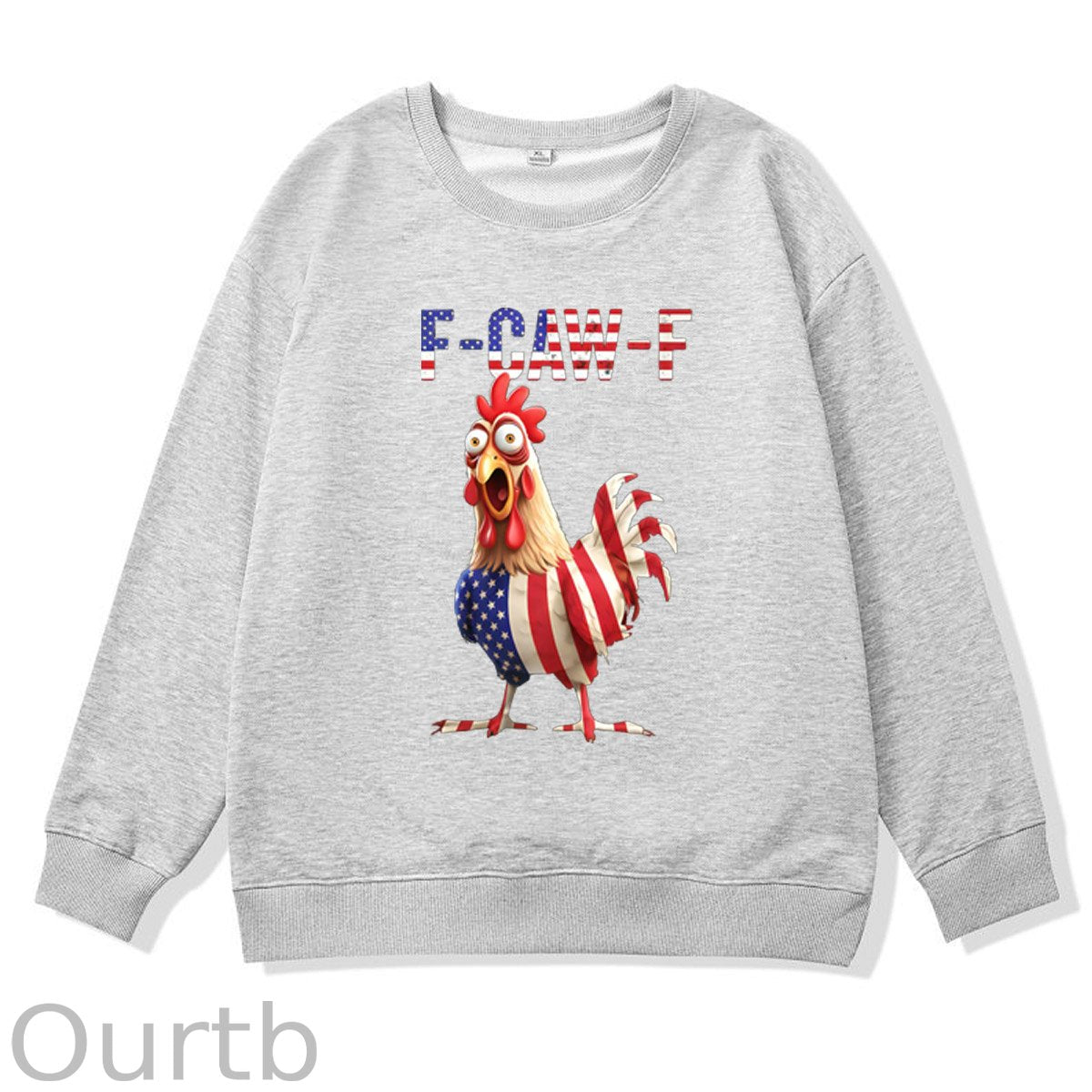 F-Caw-F Shocked American Chicken Pattern  100% 300g CottonCrew Neck Sweatshirt