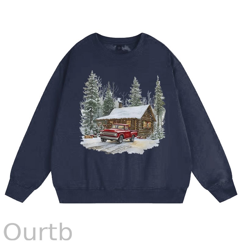 Retro Christmas Red Pickup Truck Winter 100% Cotton Fleece Sweatshirt