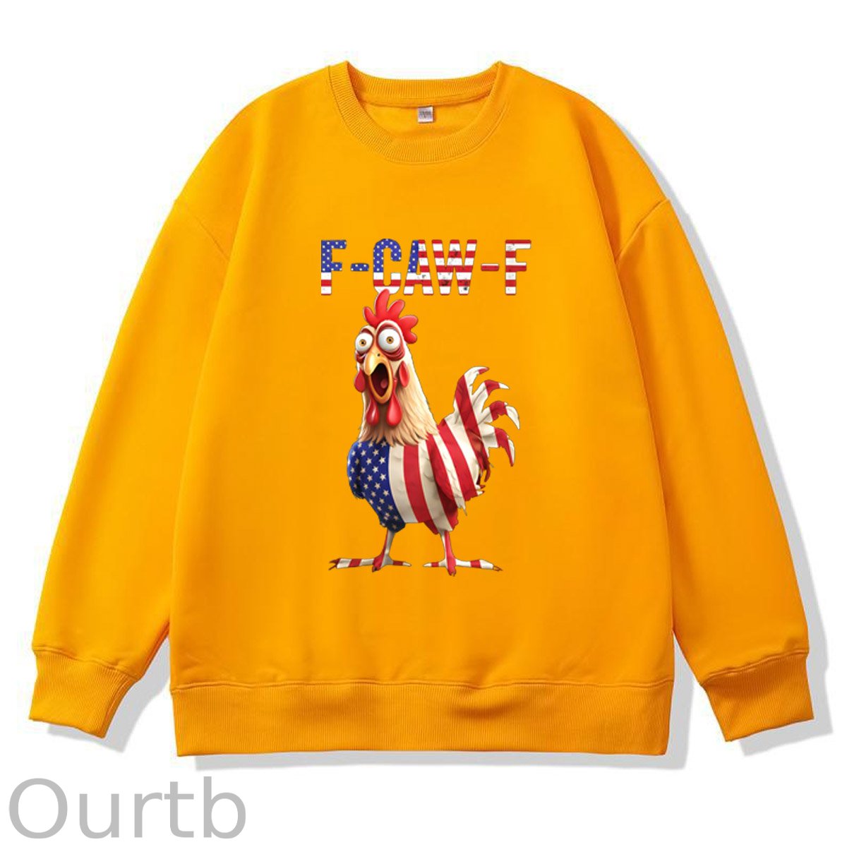 F-Caw-F Shocked American Chicken Pattern  100% 300g CottonCrew Neck Sweatshirt