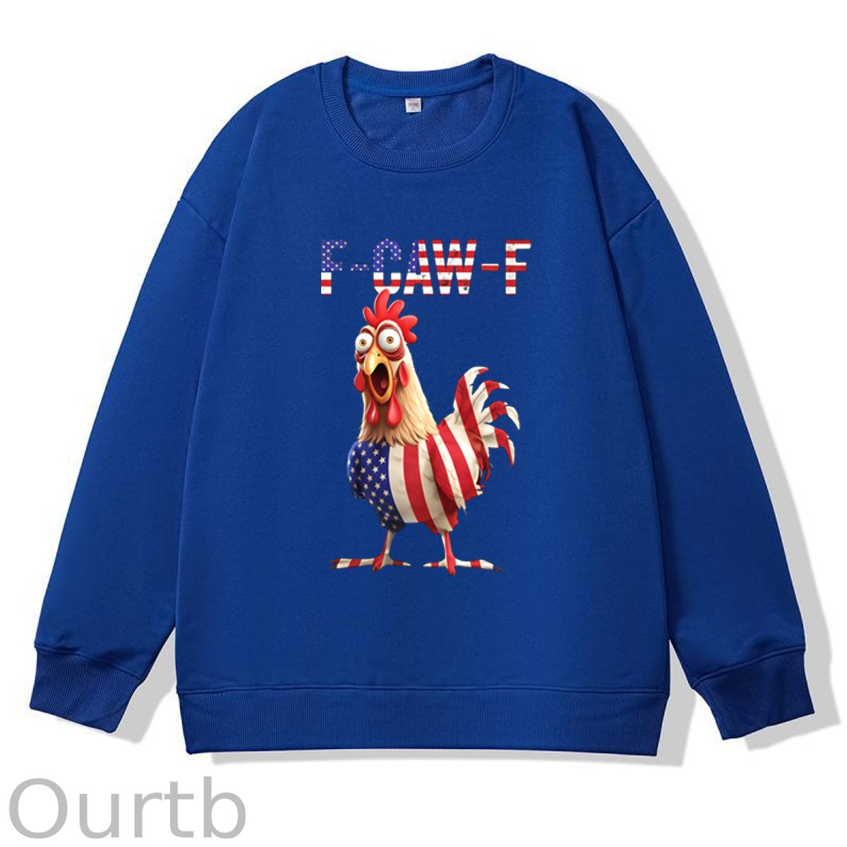 F-Caw-F Shocked American Chicken Pattern  100% 300g CottonCrew Neck Sweatshirt