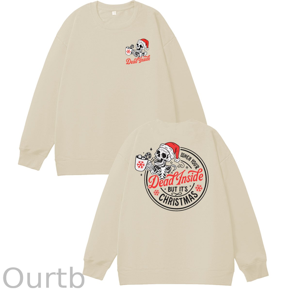 Christmas Dead inside Pattern  100% 300g CottonCrew Neck Sweatshirt