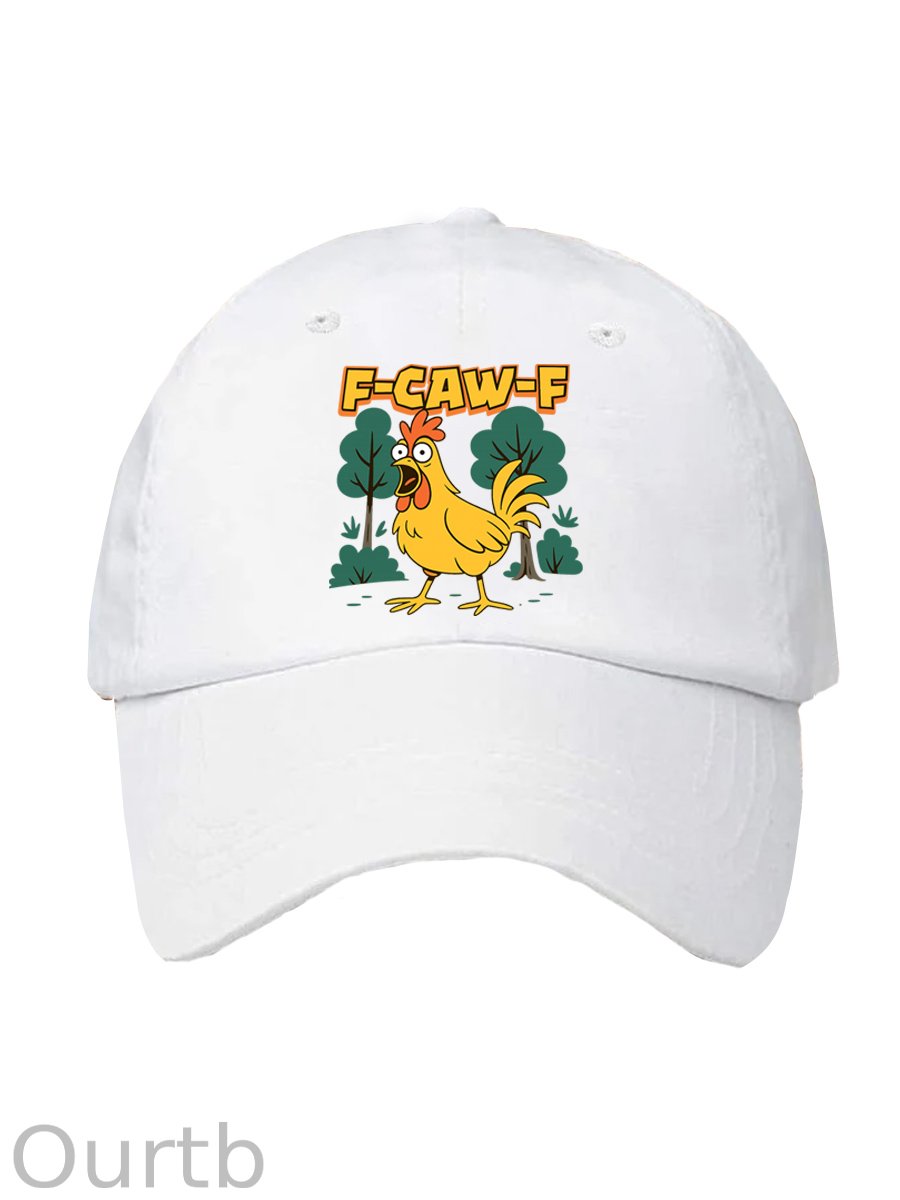 F-Caw-F Crazy Shocked Chicken Pattern Washed And Distressed Hats