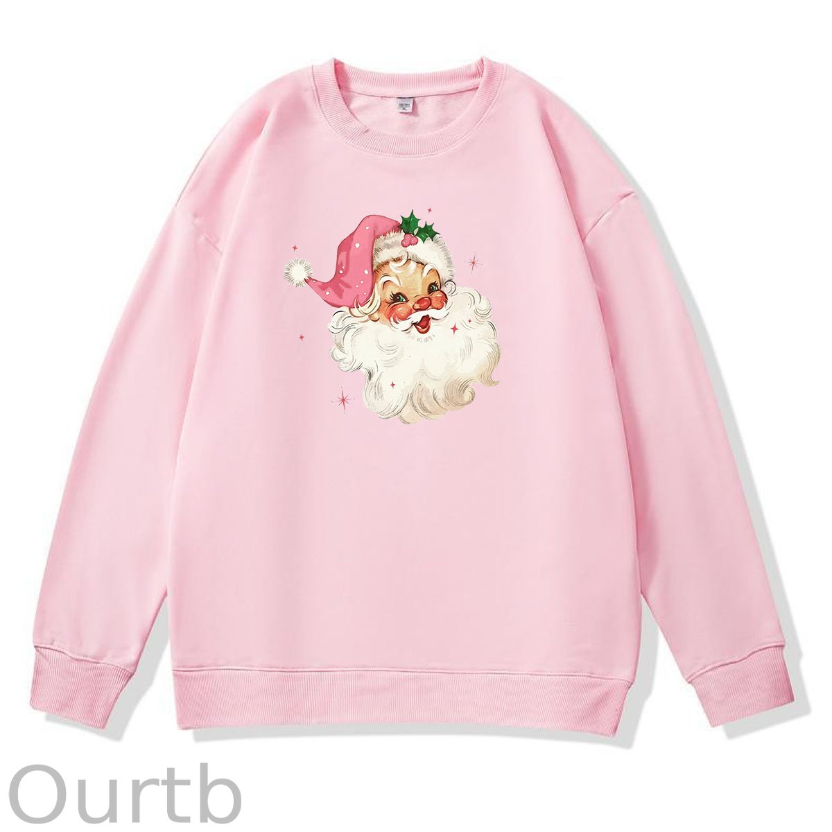 Santa Claus Christmas Pattern 100% 300g CottonCrew Neck Sweatshirt (High Quality Version)