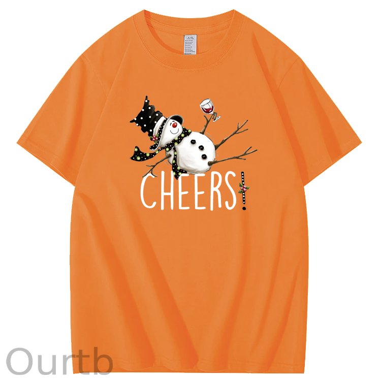 Christmas Cheers Snowman Pattern 100% Cotton Crew Neck T-Shirt
