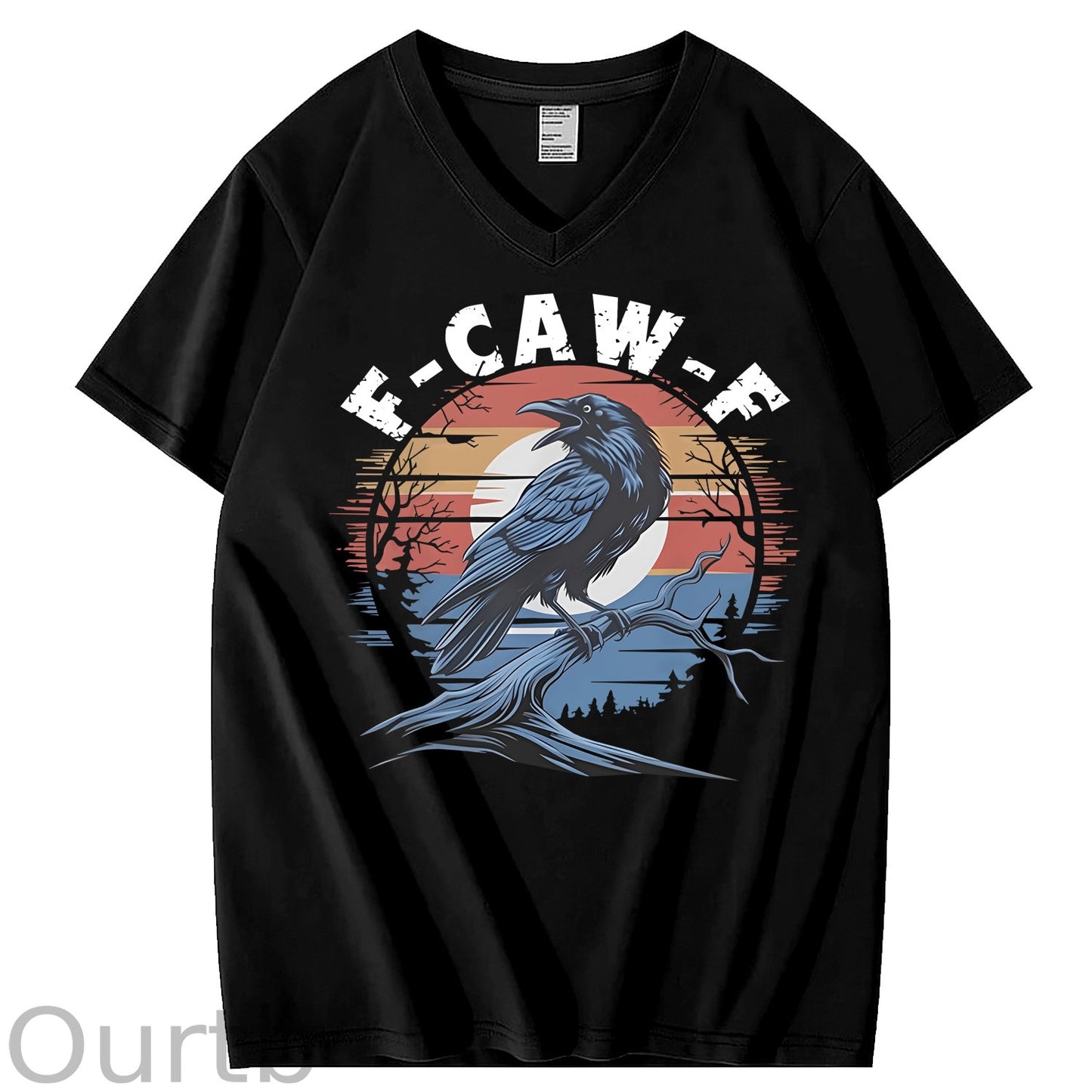 F-Caw-F Crow 100% Cotton V Neck T-Shirt