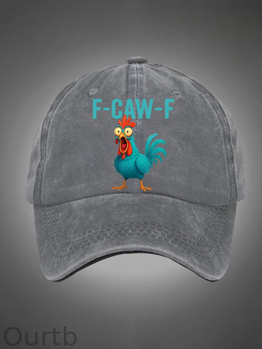 Funny Rooster Chicken F-Caw-F Chicken Pattern Washed Hats