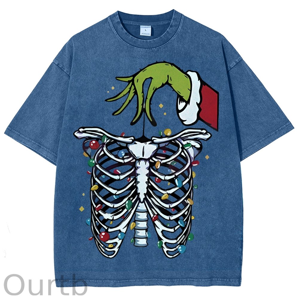Unisex Christmas Skeleton Printed Washed Tee