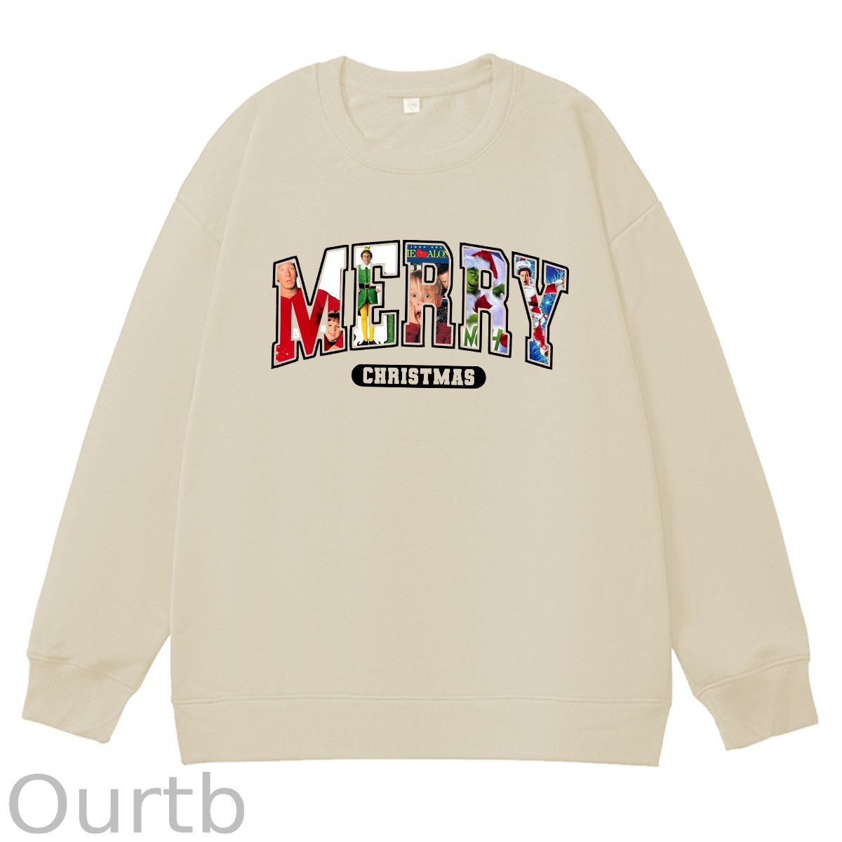 Merry Christmas Pattern 100% 300g CottonCrew Neck Sweatshirt