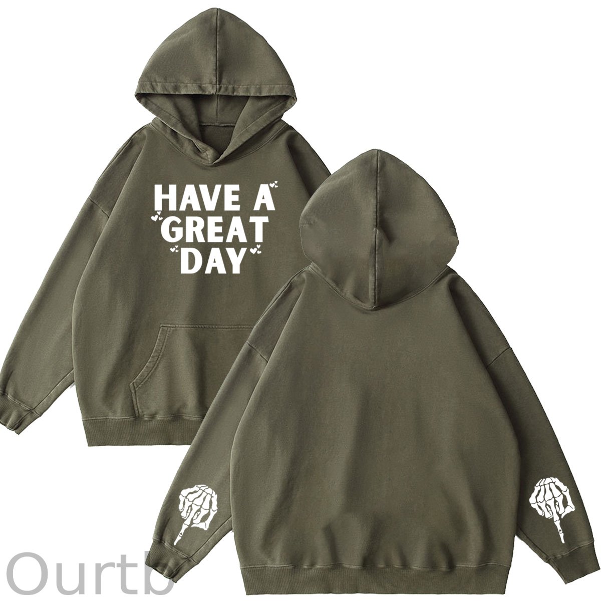 Have A Great Day Pattern Washing And Aging Process 100% 300g Cotton Classic Hoodie