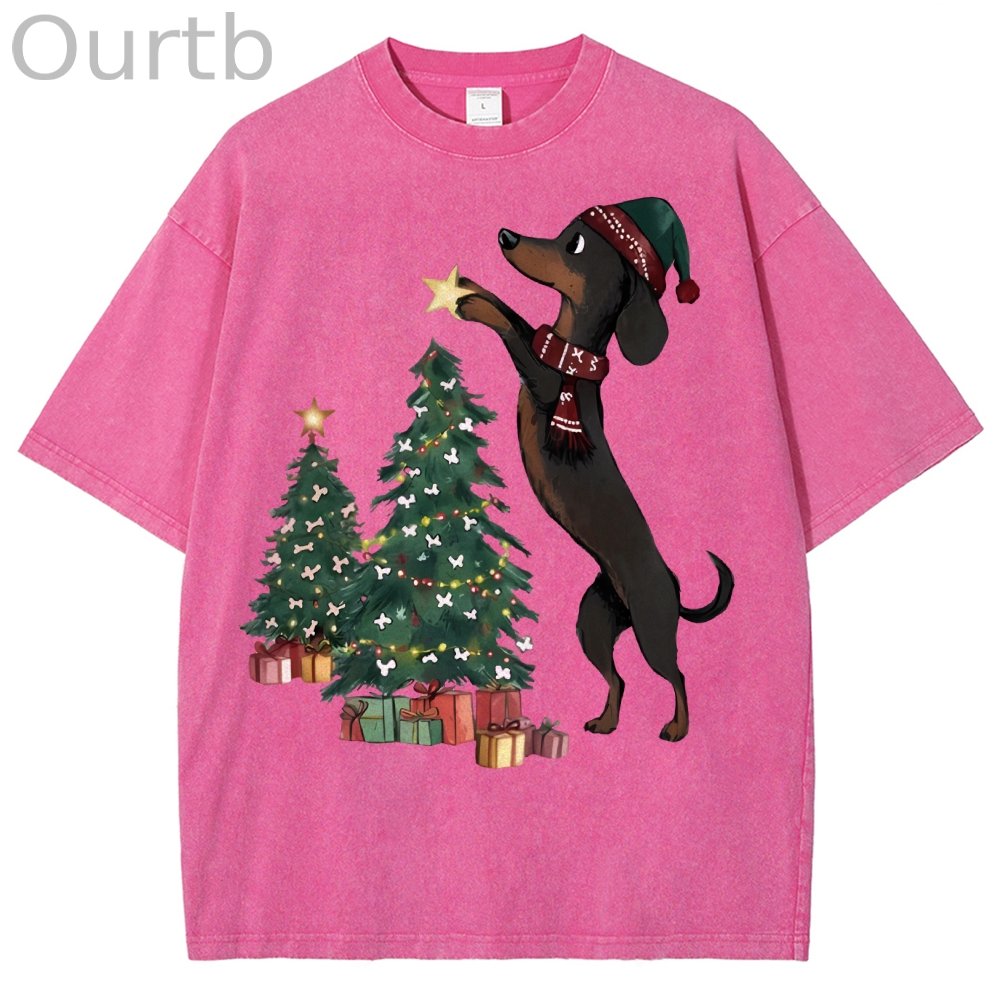 Unisex Christmas Tree Printed Washed Tee