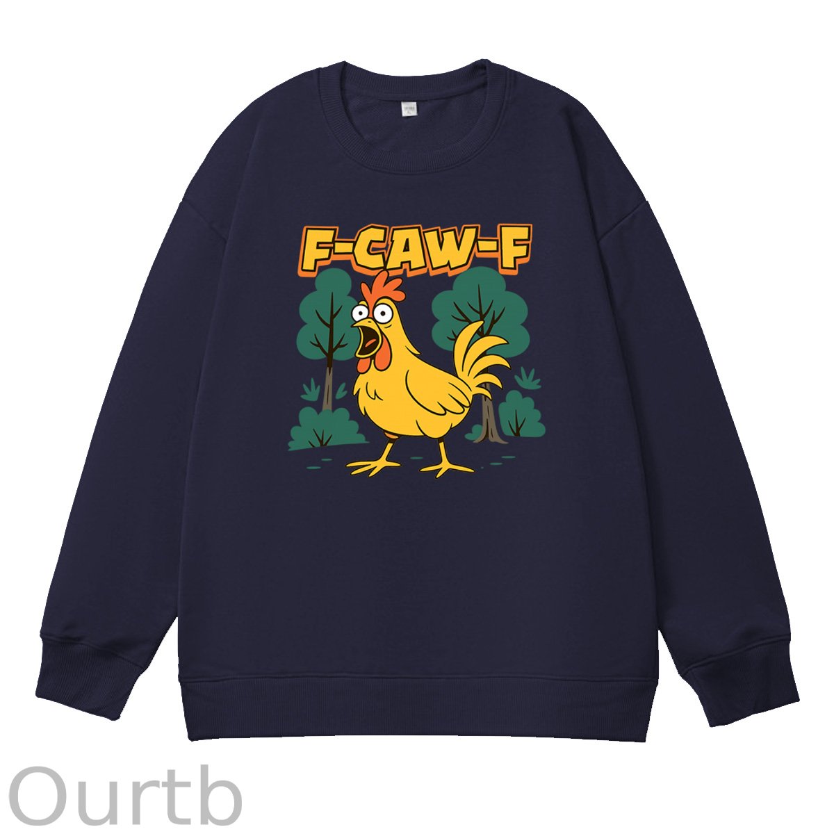 F-Caw-F Crazy Shocked Chicken  Pattern 100% 300g CottonCrew Neck Sweatshirt