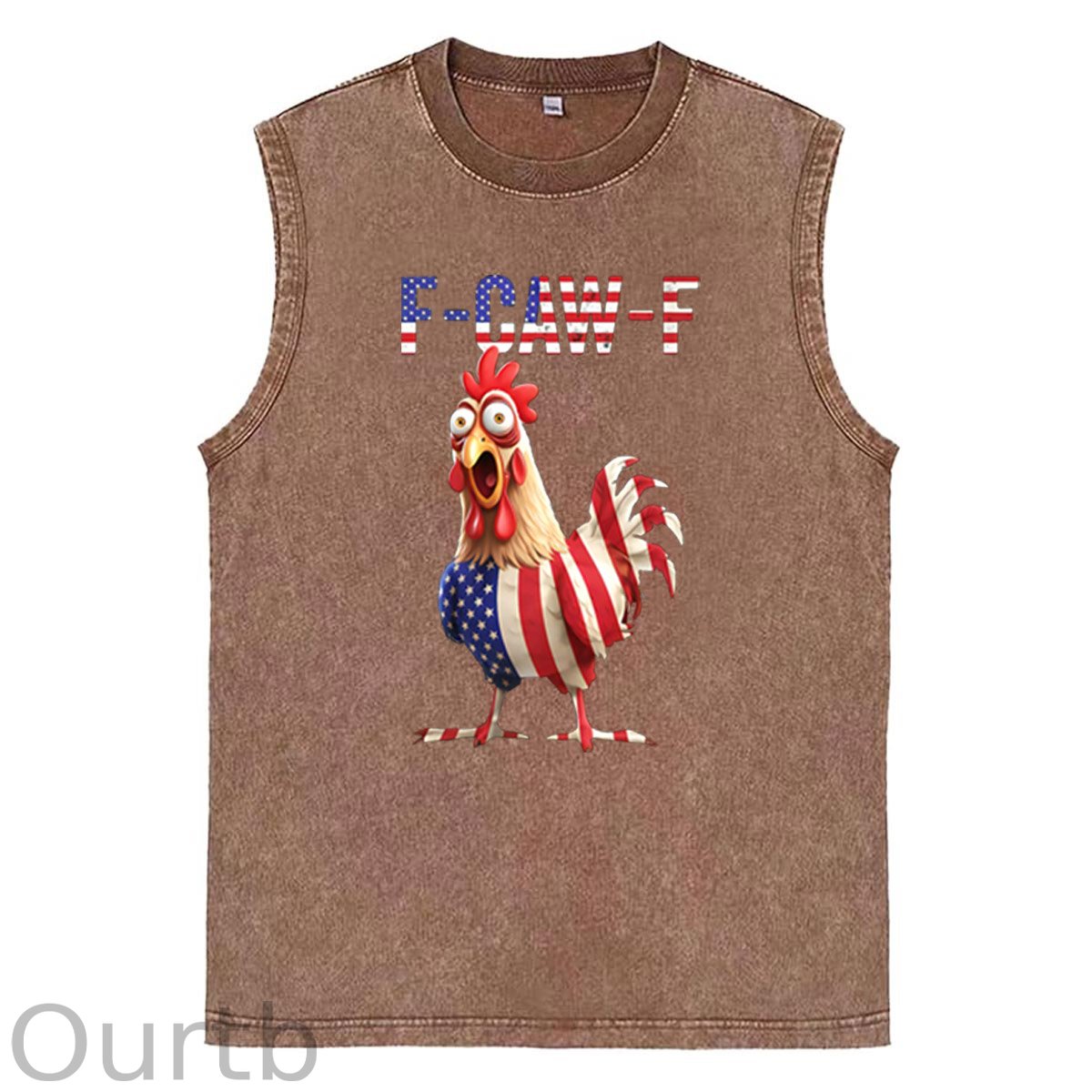 F-Caw-F Shocked American Chicken Pattern Sleeveless Cotton Washed Printed Loose Vest