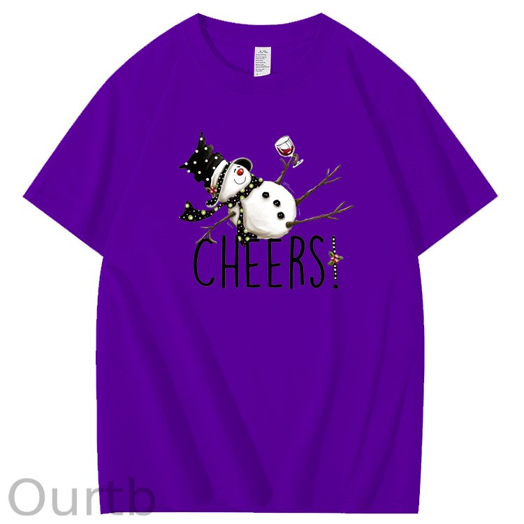Christmas Cheers Snowman Pattern 100% Cotton Crew Neck T-Shirt