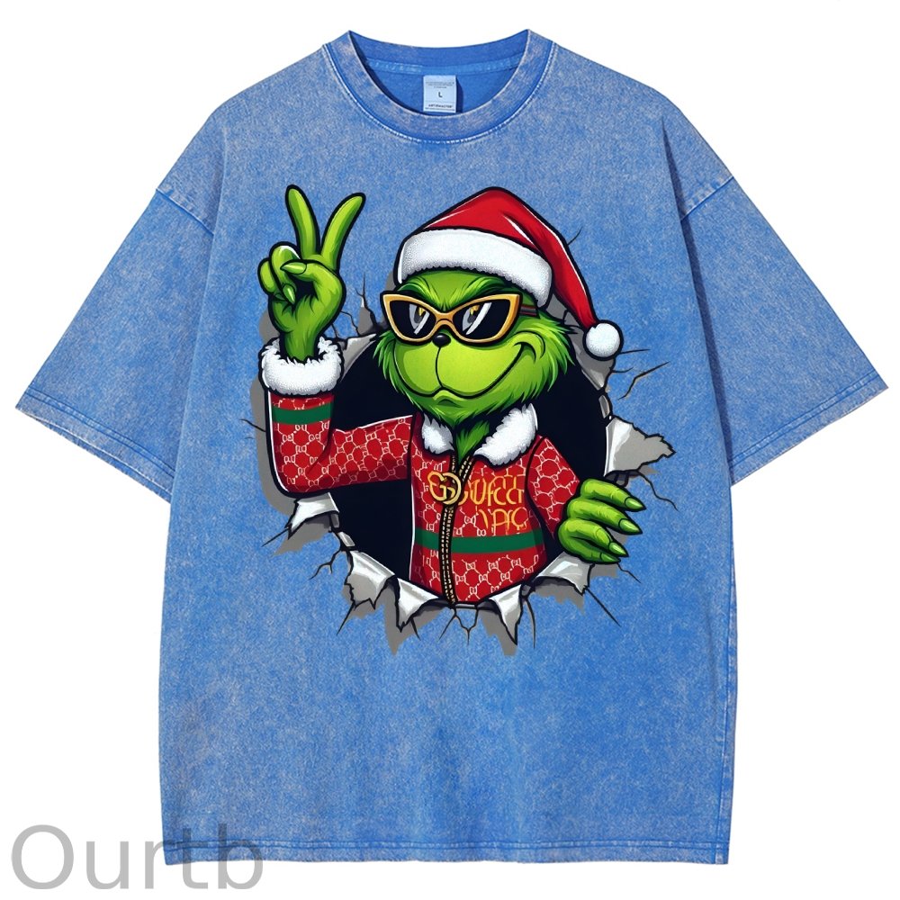 Unisex Christmas Monster Printed Washed Tee