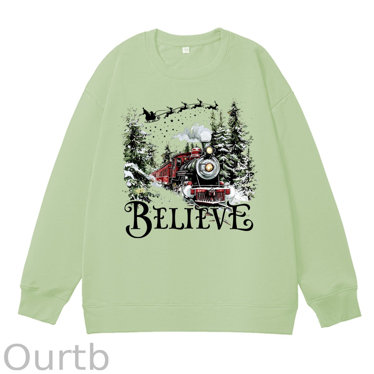 Christmas Believe  Pattern 100% 300g CottonCrew Neck Sweatshirt