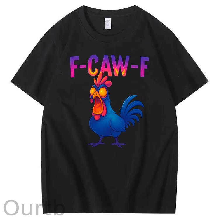 F-Caw-F Color Gradient Chicken Pattern100% Cotton T-Shirt