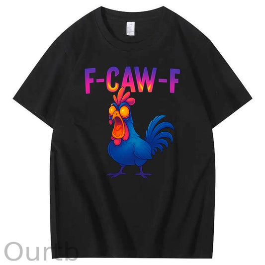 F-Caw-F Color Gradient Chicken Pattern100% Cotton T-Shirt