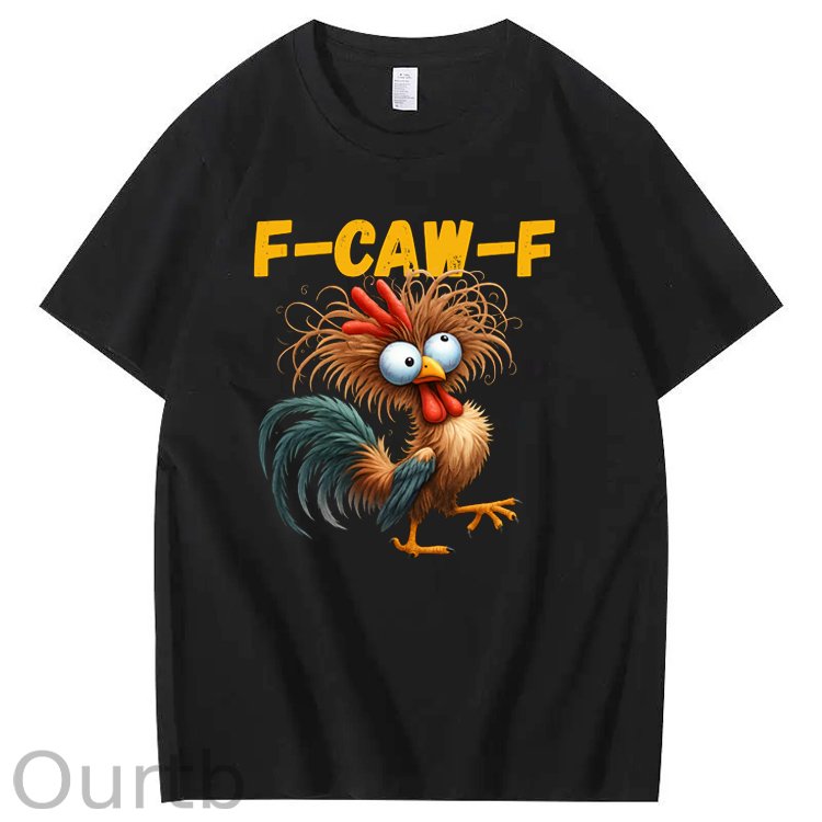F-Caw-F Crazy Cross-Eyes Chicken Pattern100% Cotton T-Shirt