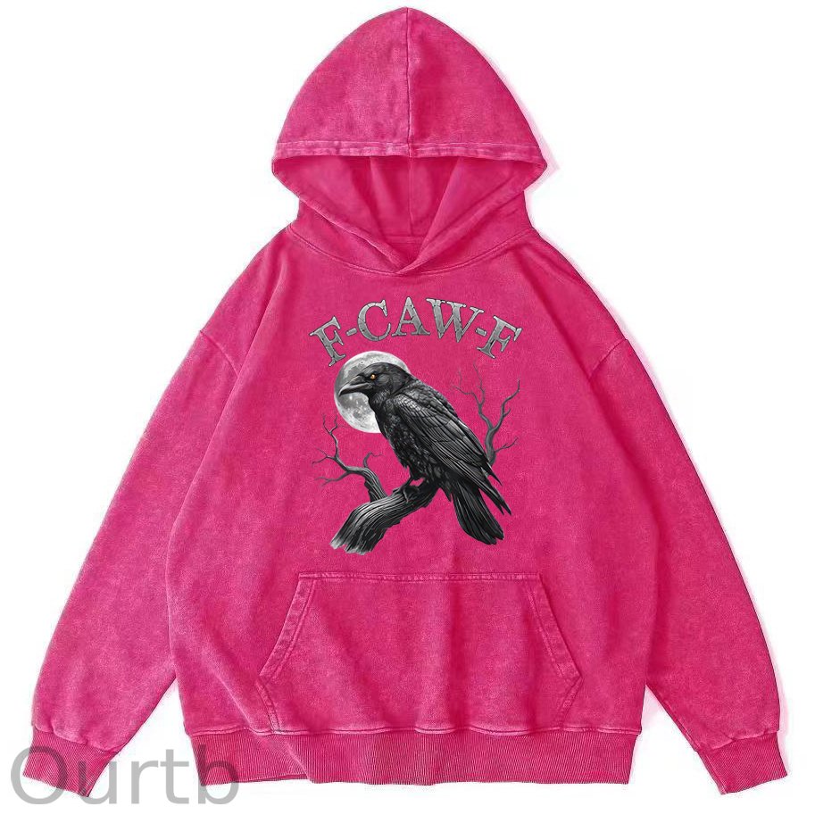 F-Caw-F Crow 100% 300g Cotton Washed Hooded Sweatshirt