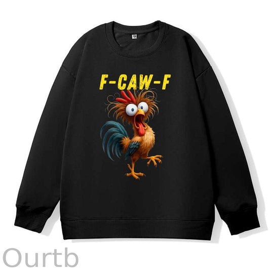 F-Caw-F Crazy Chicken Pattern 100% 300g CottonCrew Neck Sweatshirt
