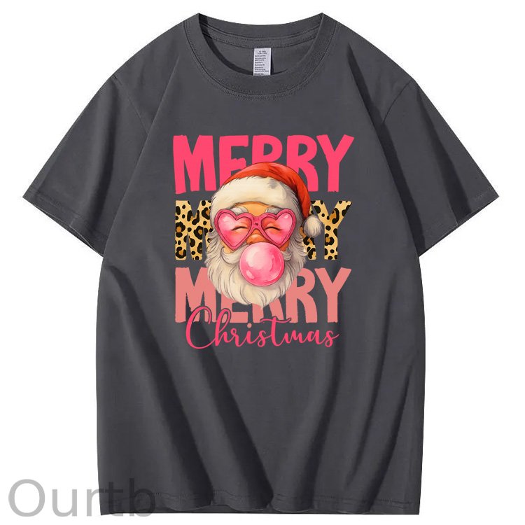 Mery Mery Mery Christmas  Santa Claus Pattern100% Cotton T-Shirt