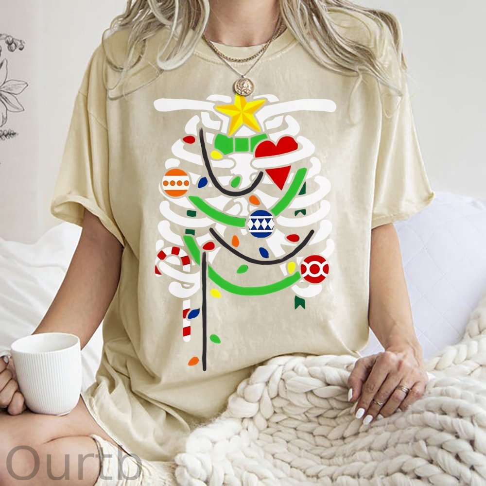 Unisex Christmas Skull Printed Washed Tee