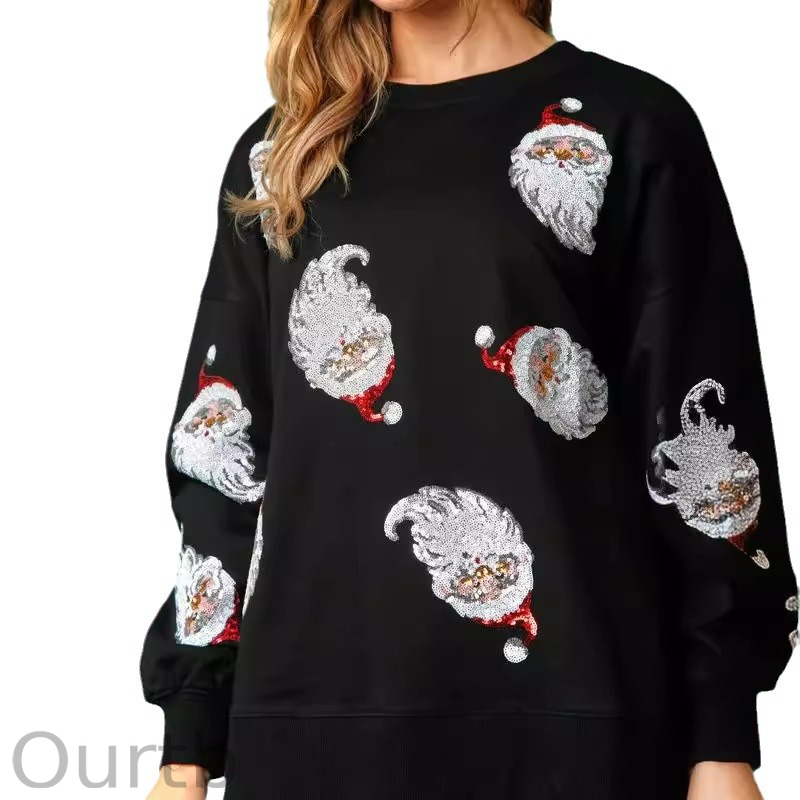 🎄Women's Round Neck Casual Loose Christmas Sequin Sweatshirt🎄