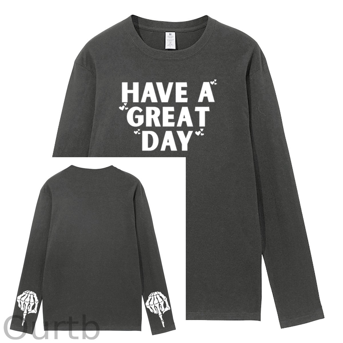 Have A Great Day Pattern Pattern Long Sleeve 100% Cotton  T-Shirt