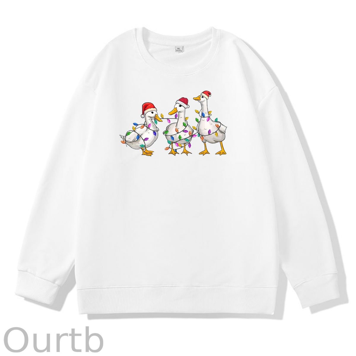Christmas Ducks Pattern 100% 300g CottonCrew Neck Sweatshirt (High Quality Version)