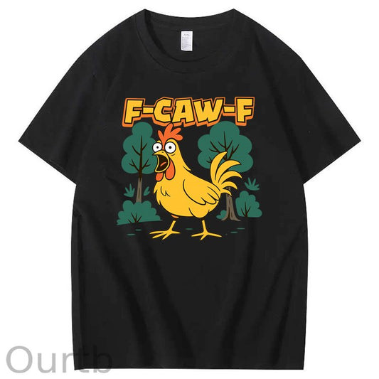 F-Caw-F Crazy Shock Chicken Pattern100% Cotton T-Shirt