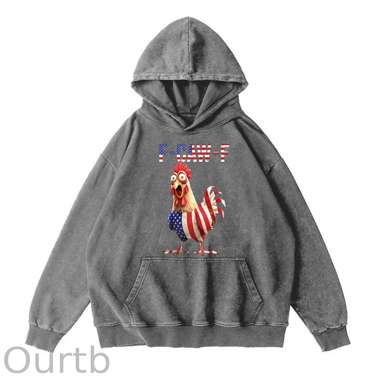F-Caw-F Shocked American Chicken  Pattern Washing And Aging Process 100% 300g Cotton Classic Hoodie